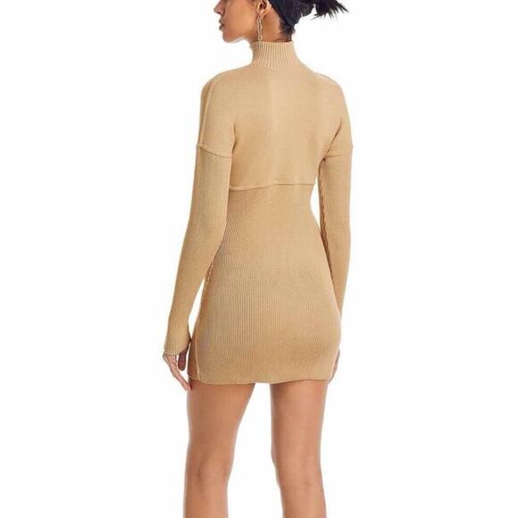 LVIR  Beige Daytime Mini Ribbed Mini Sweater Dress Size Medium - Picture 5 of 10